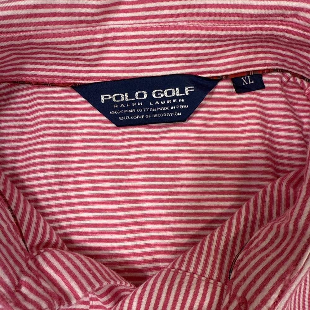 SHIRT GOLF POLO Ralph Lauren Striped Pima Cotton Polo Men XL PINK White
